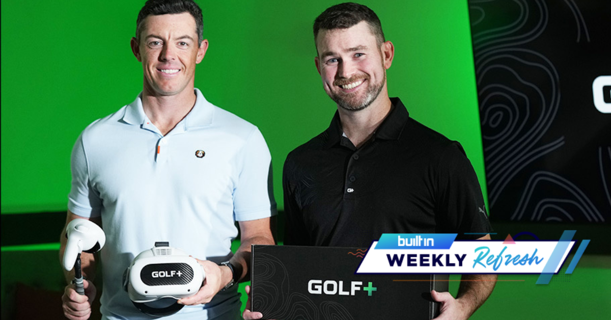 Professional golfer Rory McIlroy, left, is pictured with Golf+ CEO Ryan Engle.