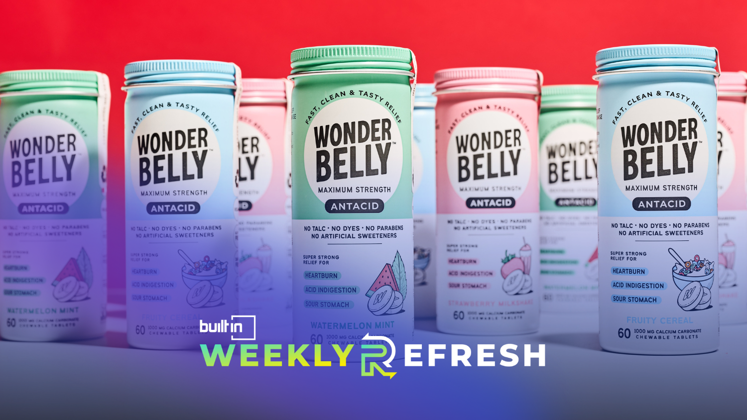 Wonderbelly products against a red background