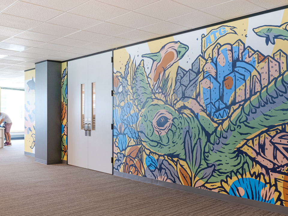 Painted art wall at Acrisure office