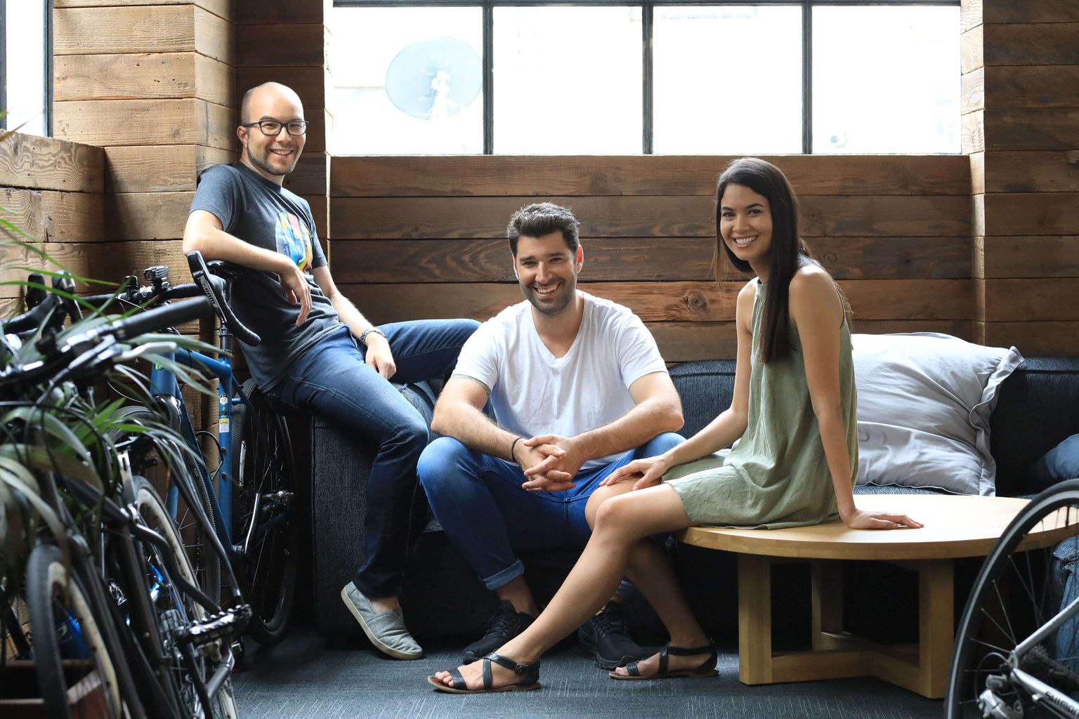 Canva founders, pictured from left to right, are Cameron Adams, Cliff Obrecht and Melanie Perkins.