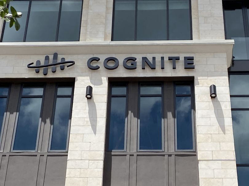 Cognite logo on the outside of the office building