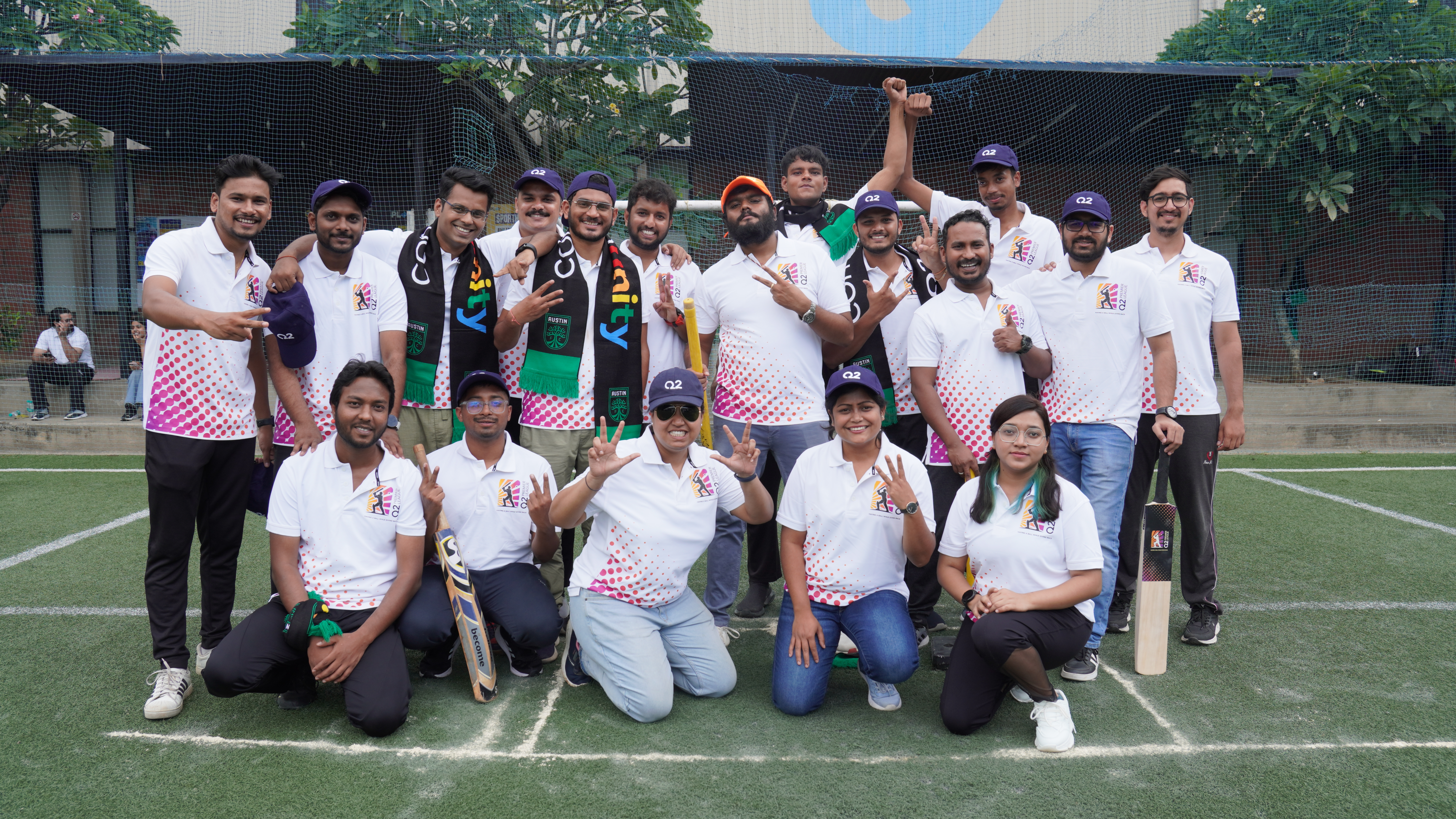 Team members from Q2’s Bangalore office compete in a cricket tournament.