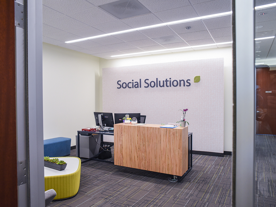 Inside the entryway of Social Solutions' offices in Austin