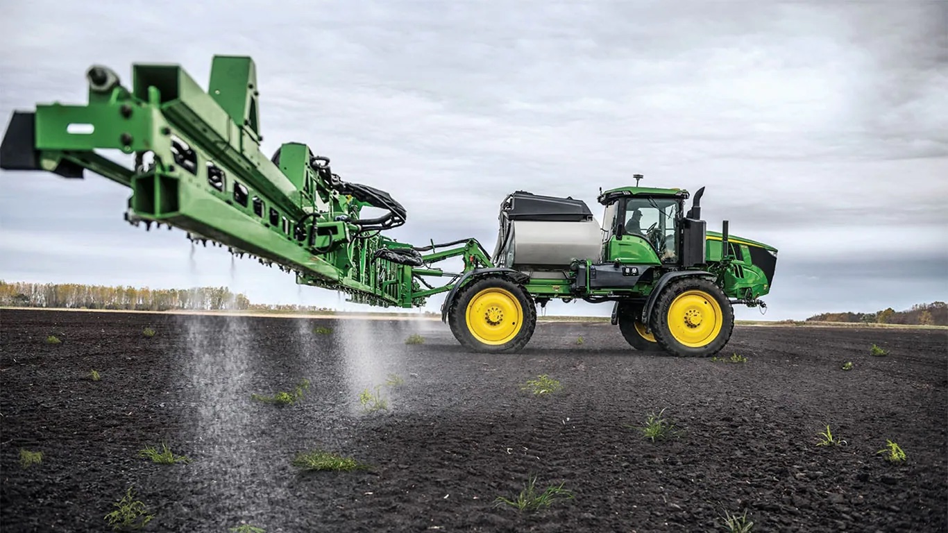 Photo of fallow ground with John Deere sprayer featuring See & Spray technology