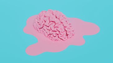 pink brain melting on a blue background
